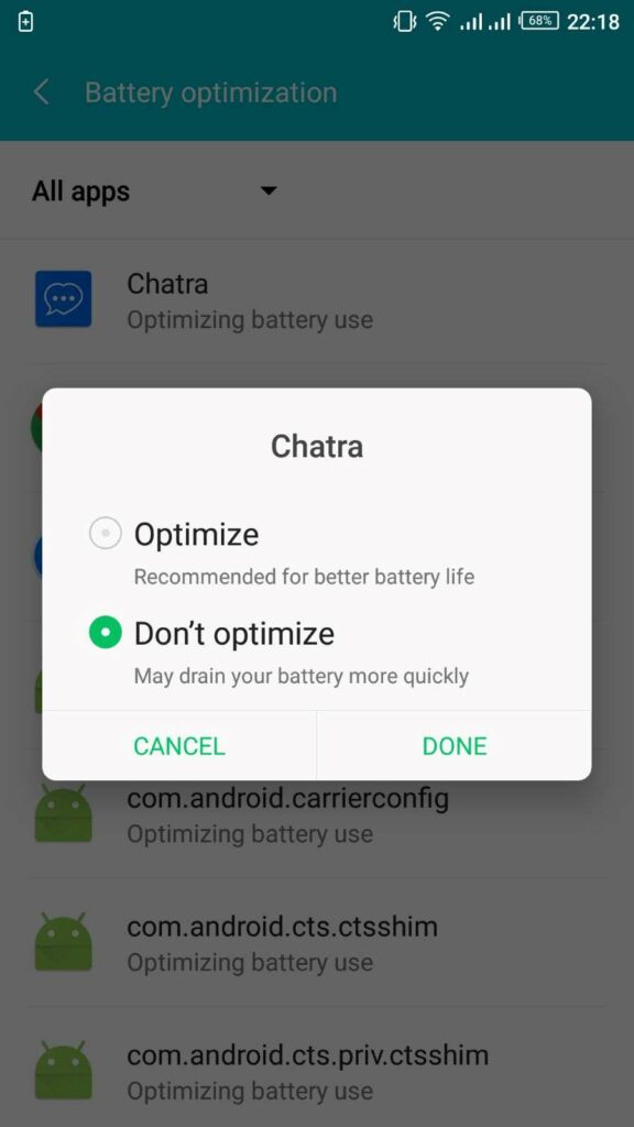 Android app battery optimization